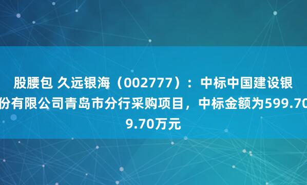 股腰包 久远银海（002777）：中标中国建设银行股份有限公司青岛市分行采购项目，中标金额为599.70万元